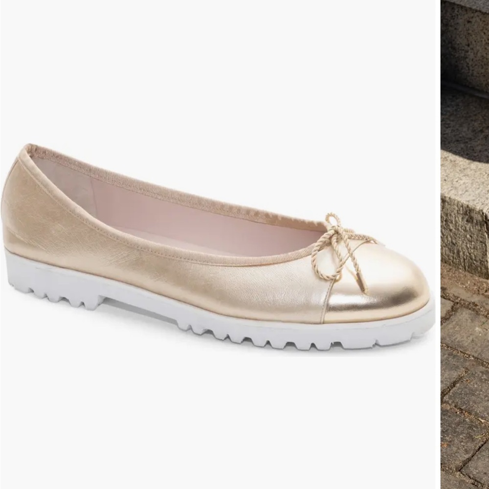 Paul Mayer Gold Ballet Flats with White Soles